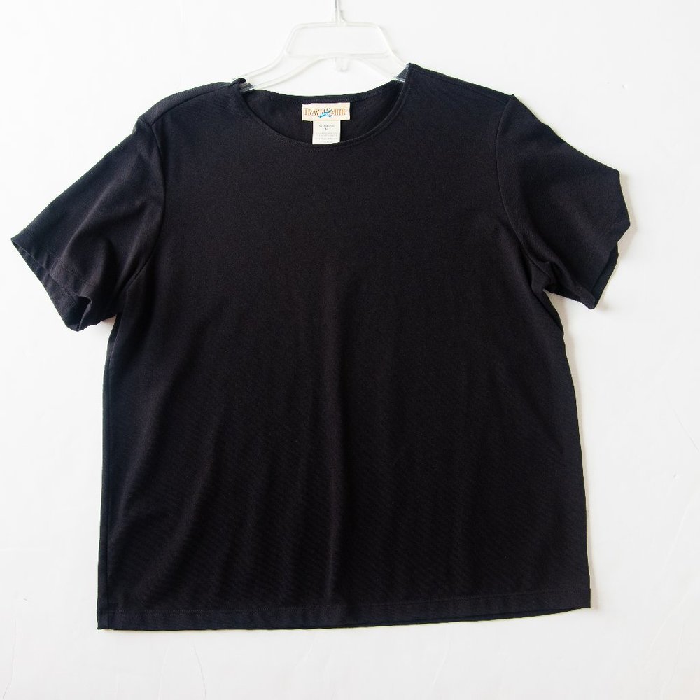 Travelsmith Casual Short Sleeved Top Color Black Size Med